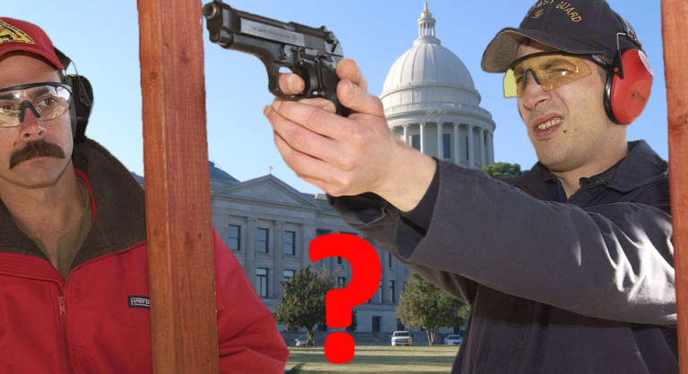 Men at Gun Range in front of State Capitol