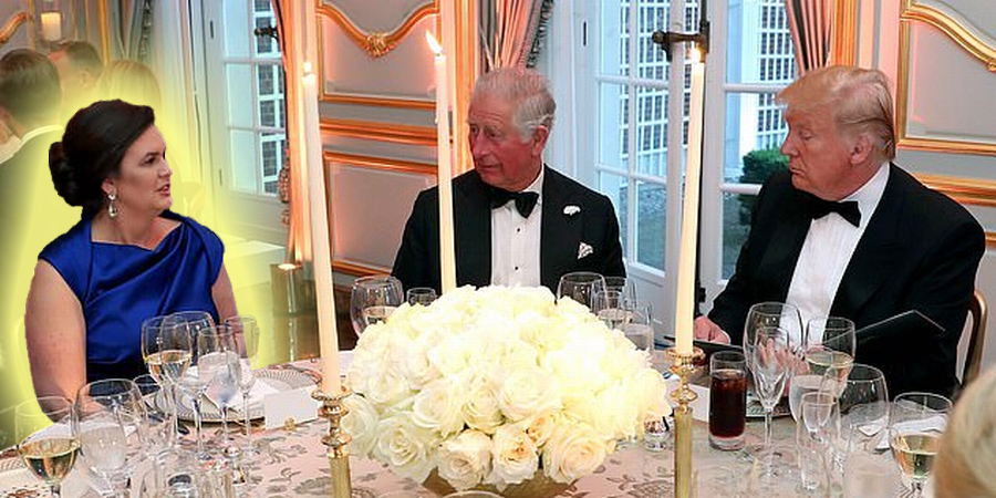 Huckabee Sanders Glows with Privilege sitting next to Prince Charles