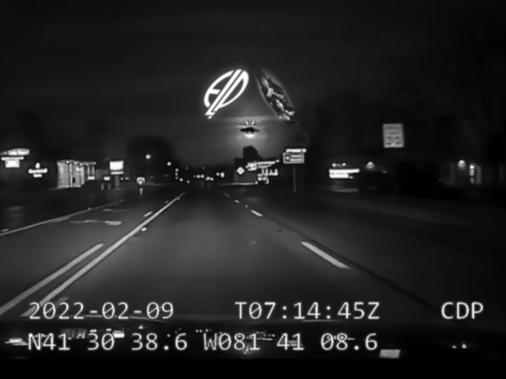 Dashboard camera image of ELP UFO
