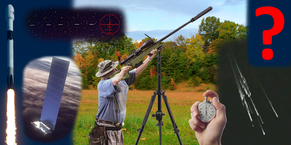 Man with sniper rifle points it skyward at satellites