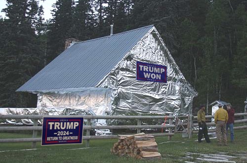 House covered with aluminum foil