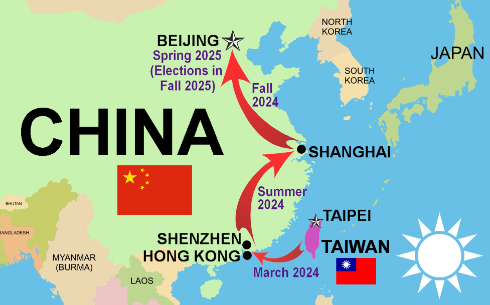 Taiwan invades China map with big red arrows and dates shown